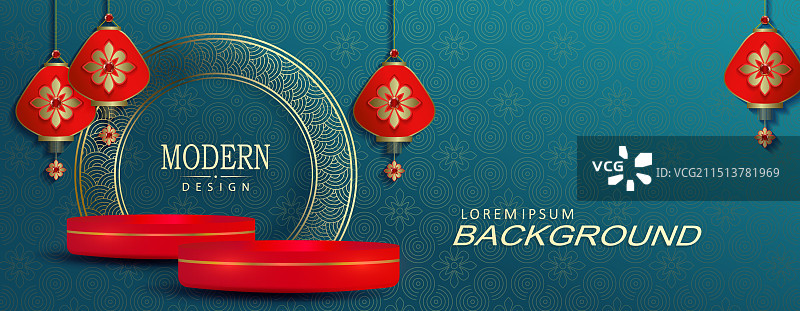 具有领奖台和空气感的中国新年构图图片素材