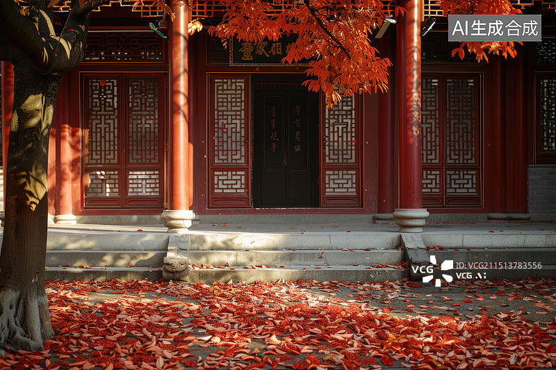 【AI数字艺术】宫殿皇宫落叶红叶秋天图片素材