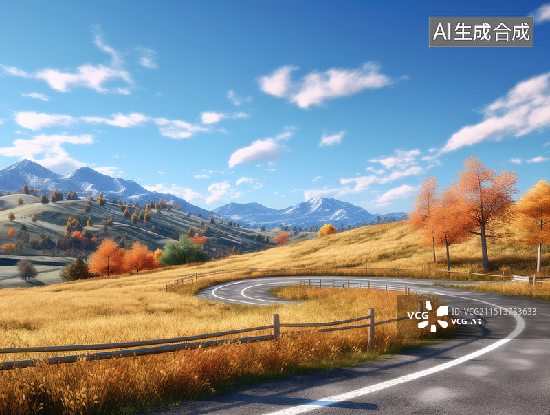 【AI数字艺术】农业秋天公路草原牧场图片素材