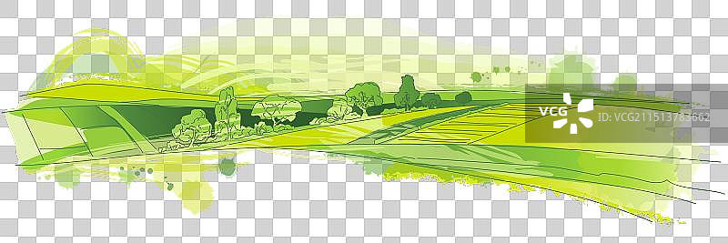 小山丘上的绿色草地素描图片素材