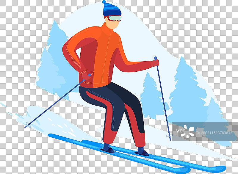 在雪地里滑行的男子越野滑雪者图片素材