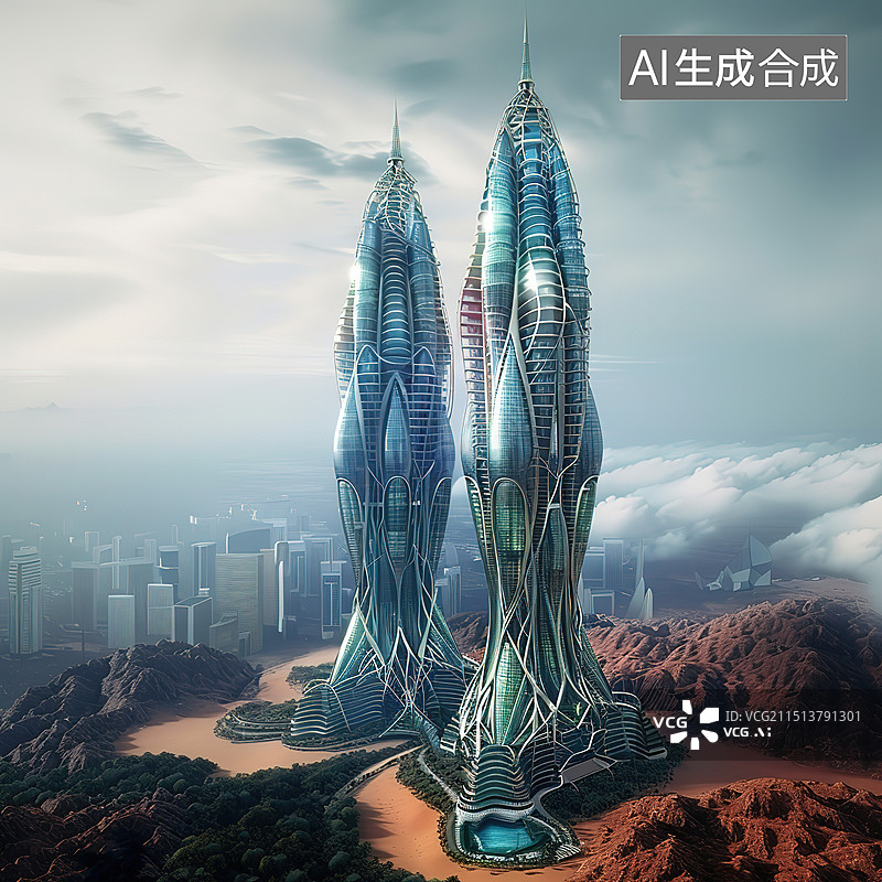 【AI数字艺术】科技建筑图片素材