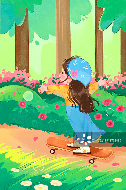 扁平风女孩肌理感插画图片素材