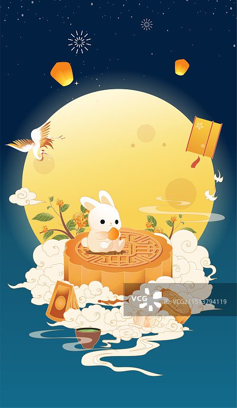 中秋玉兔插画图片素材