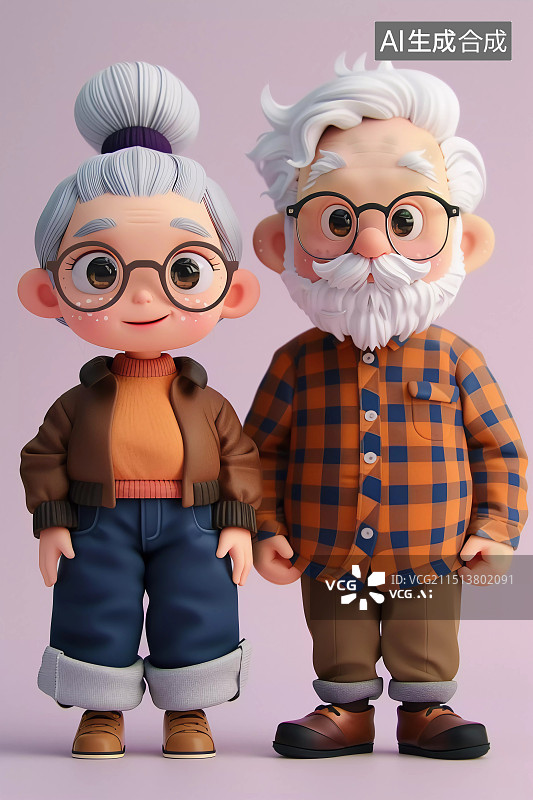 【AI数字艺术】3d风格可爱老年夫妻的素材图片素材
