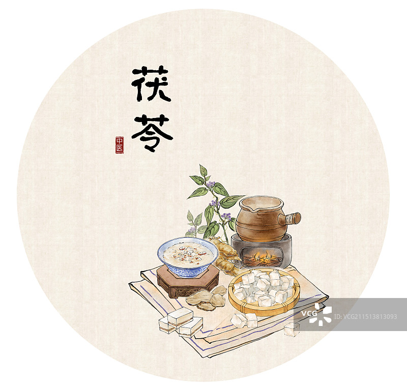 茯苓传统中医药材食物特写—古风水墨国画设计模板海报图片素材