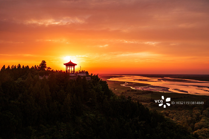 河南省郑州市黄河中下游 桃花峪 汉霸二王城 鸿沟 古战场图片素材