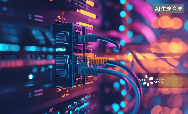 【AI数字艺术】数据网络和核心数据机房的数据线网络图片素材