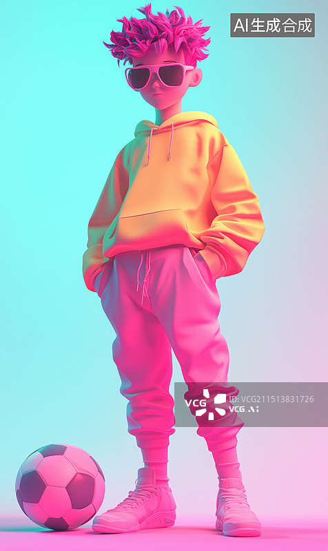 【AI数字艺术】一个时尚少年准备踢球图片素材