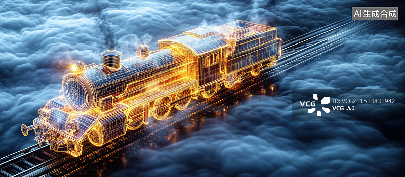 【AI数字艺术】蒸汽火车行驶在铁道上图片素材