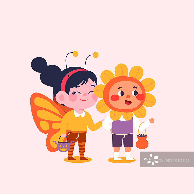 卡通万圣节派对庆祝西方节日娱乐休闲活动购物电商促销儿童装扮怪物女巫捣蛋鬼怪角色扮演渐变背景矢量插画图片素材