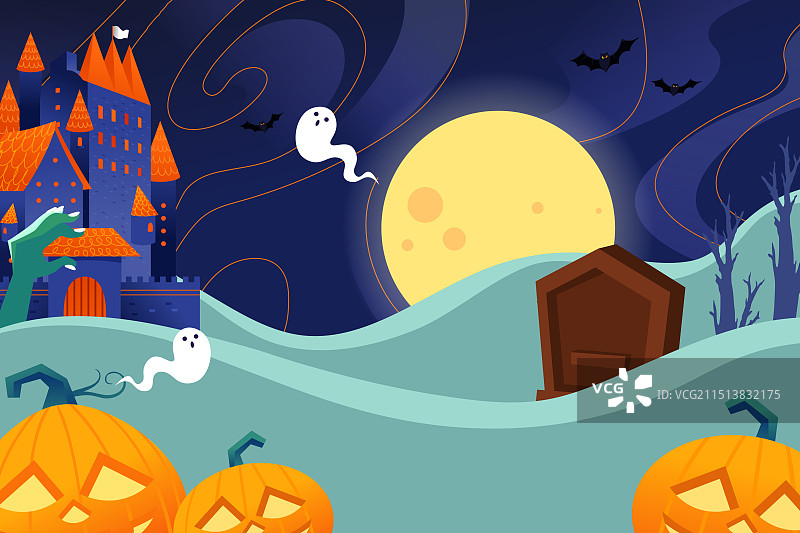 卡通万圣节派对庆祝西方节日娱乐休闲活动购物电商促销儿童装扮怪物女巫捣蛋鬼怪角色扮演渐变背景矢量插画图片素材