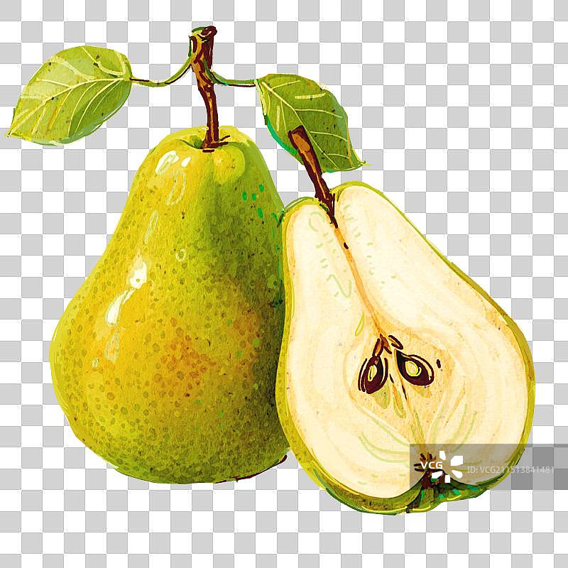 带叶子和切开的梨图片素材