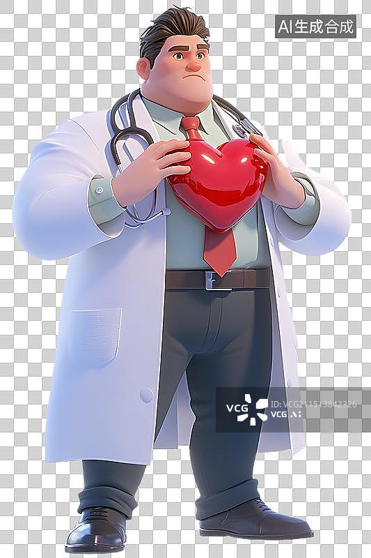 【AI数字艺术】幸福的医护人员头戴听诊器 拿着红色爱心图片素材