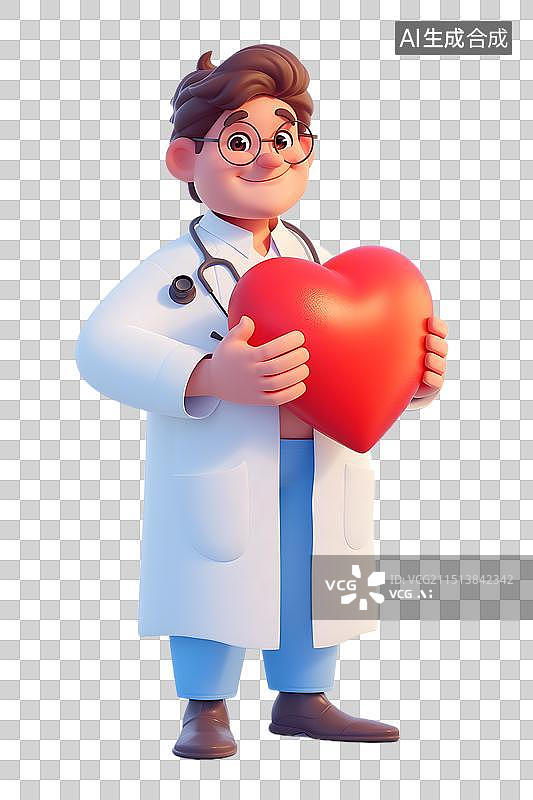 【AI数字艺术】幸福的医护人员头戴听诊器 拿着红色爱心图片素材