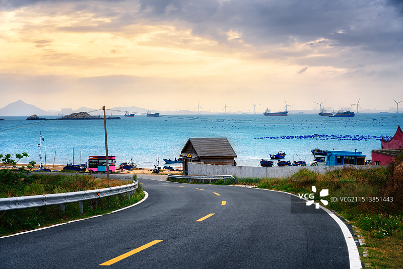 福建平潭岛，日落时的海景自然风光图片素材