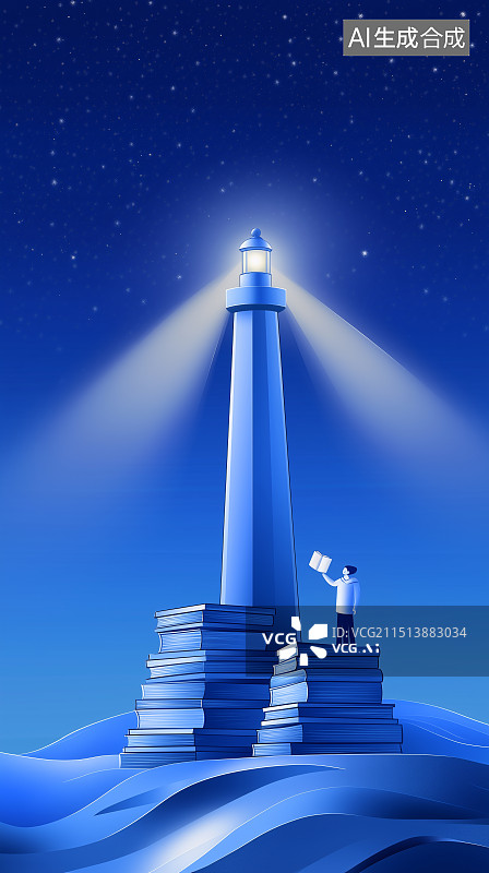 【AI数字艺术】创意教师节背景：指引前进的灯塔图片素材