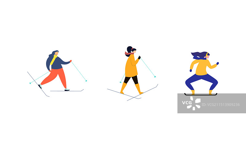 包含滑雪、滑板滑雪和溜冰的冬季运动套装图片素材