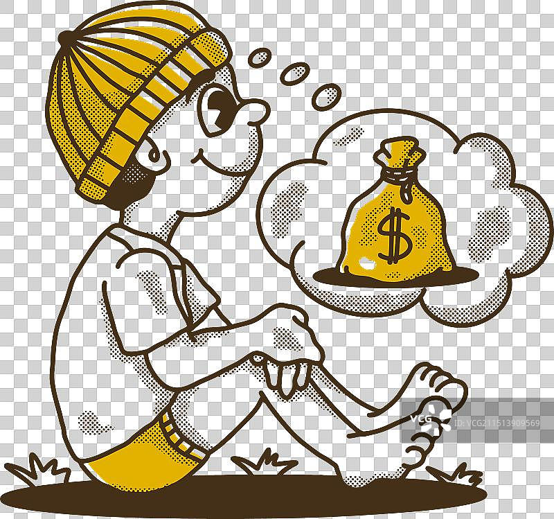 戴无檐小便帽男孩的复古卡通形象图片素材