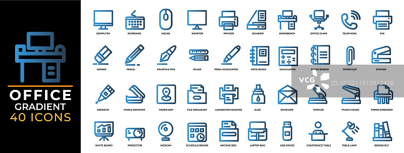 办公室工作场所细线渐变图标集图片素材