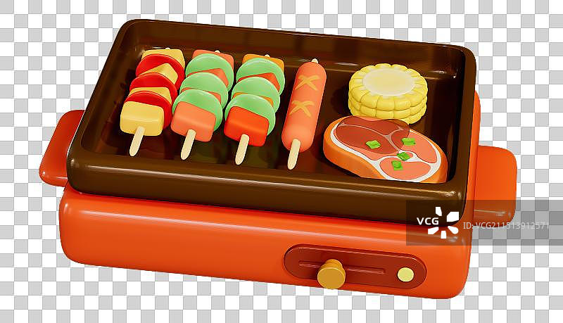 烤盘里装着烧烤食材厨房美食3D卡通插画元素图片素材