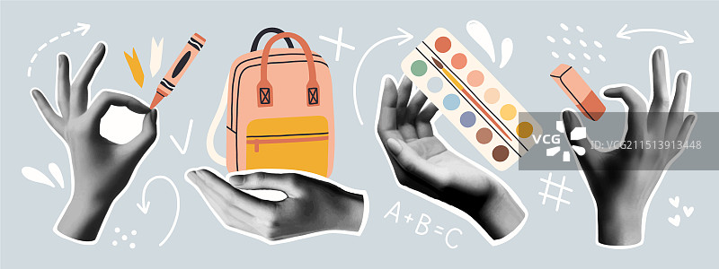 返校季拼贴手绘时尚元素图片素材