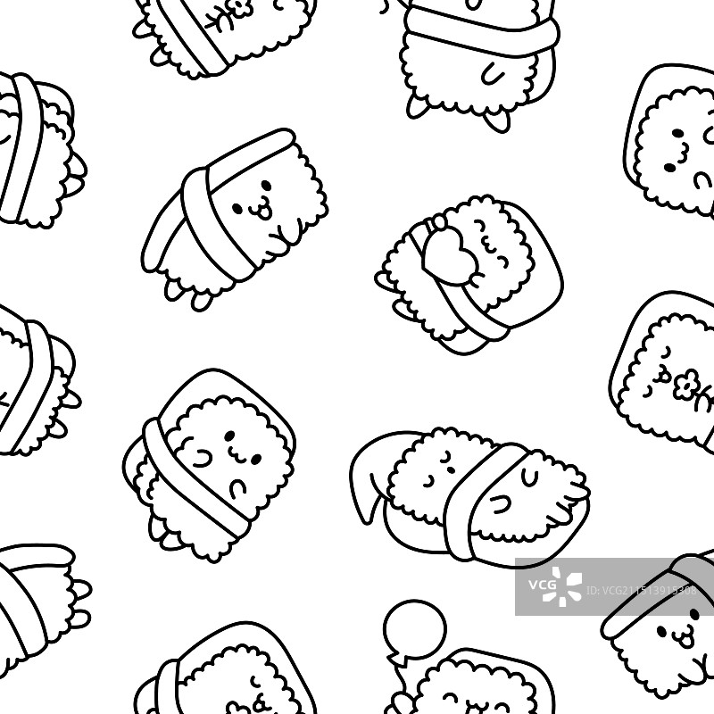 不同姿势的快乐寿司填色页图片素材