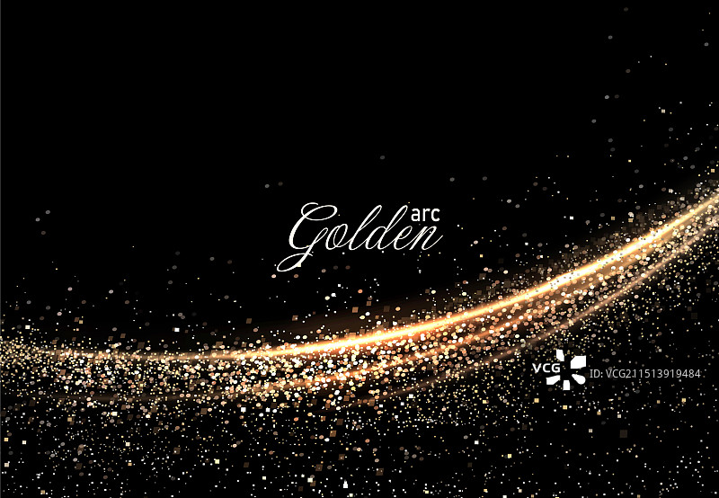 黑色背景上的金色金属丝弧形图片素材