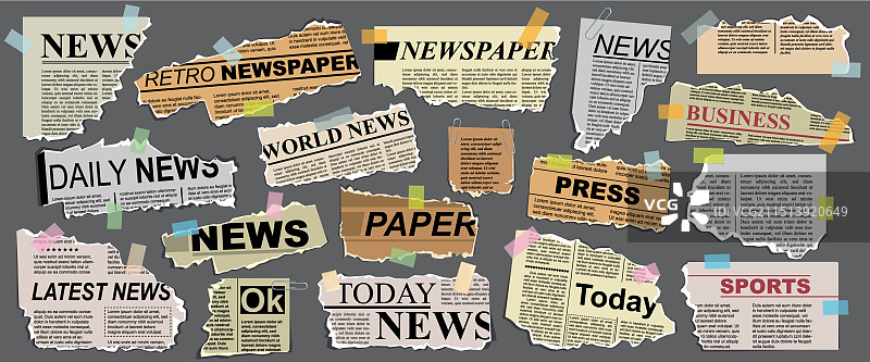 旧报纸头条碎片图片素材
