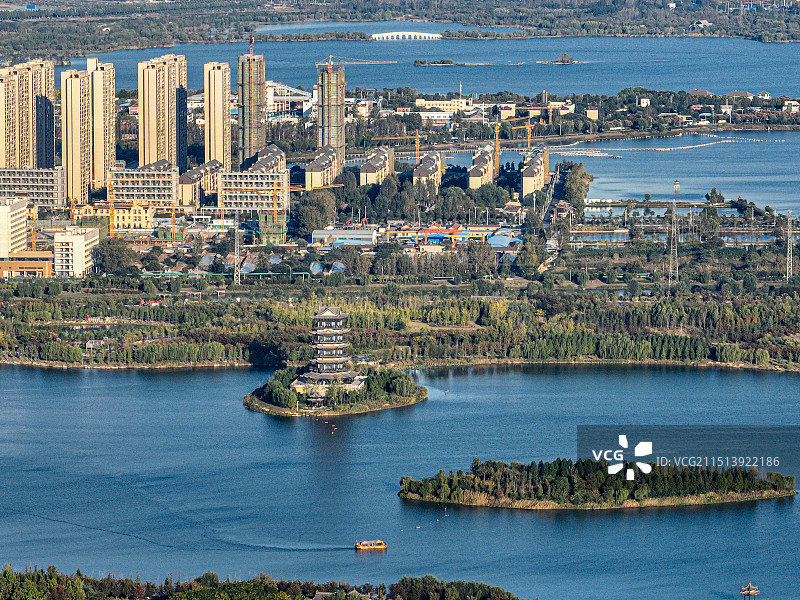 远眺乾隆湖、相湖和南湖+安徽省淮北市图片素材