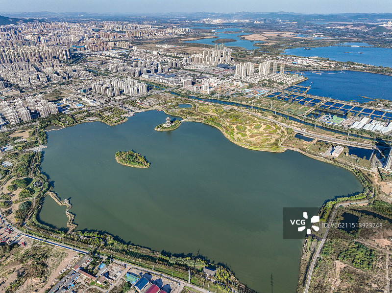 俯瞰乾隆湖、相湖和南湖+安徽省淮北市濉溪县图片素材