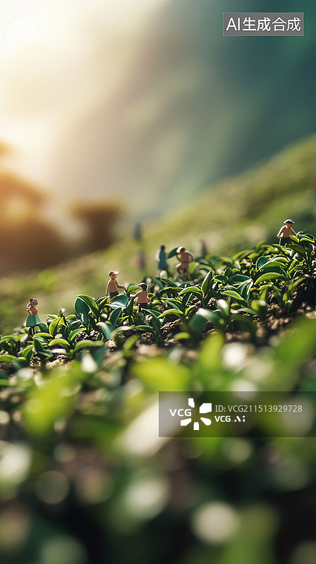 【AI数字艺术】农田茶田茶叶采摘茶叶茶农插画图片素材