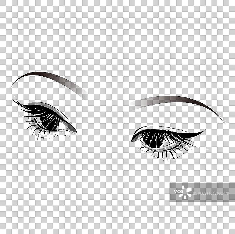 白色背景下的女人的美女眼睛正面手绘矢量插画特写肖像图片素材
