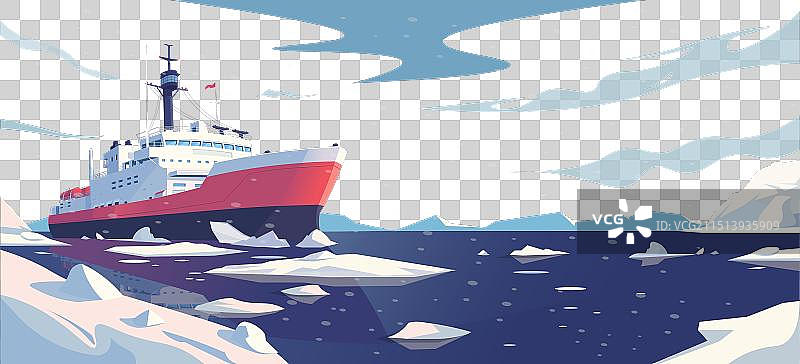 破冰船在冰冷水域中航行图片素材