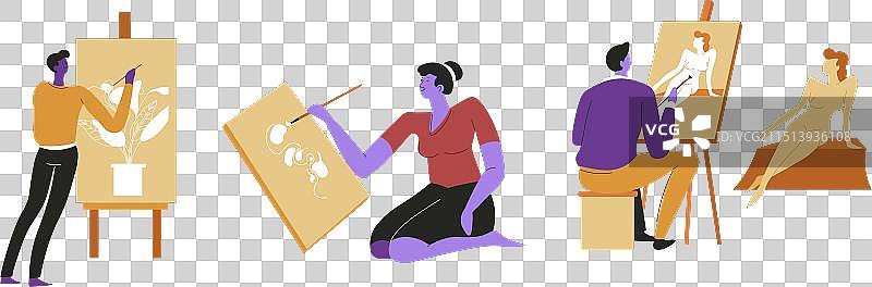 在画布上绘画的创意艺术家图片素材