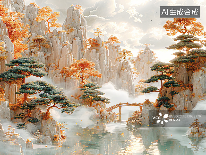 【AI数字艺术】中国 山水装饰图片素材