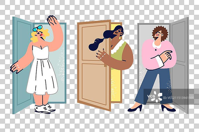 热情的女士们从房间走到户外图片素材