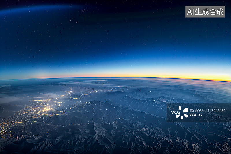【AI数字艺术】太空眺望地球，发光的城市夜晚图片素材
