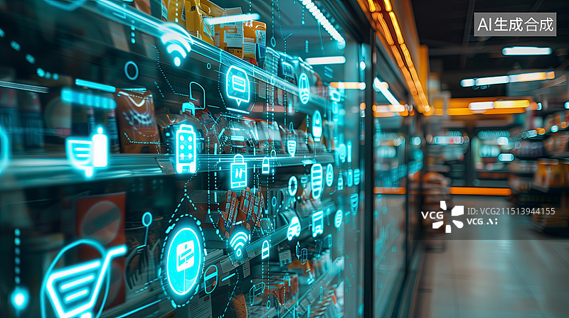 【AI数字艺术】未来超市里的全息屏图片素材