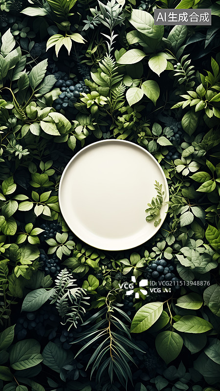 【AI数字艺术】空白盘子植物自然背景素材图图片素材