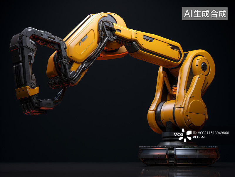 【AI数字艺术】生产力概念插画——工厂内的只能机器手臂特写图片素材