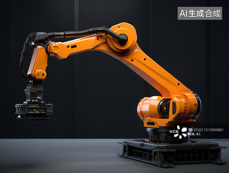 【AI数字艺术】生产力概念插画——工厂内的只能机器手臂特写图片素材