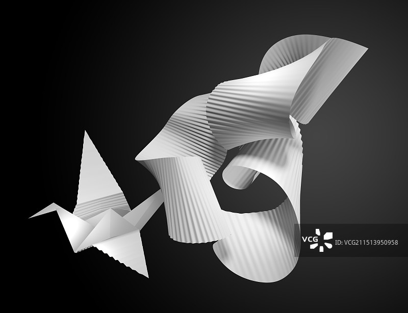 白色瓦楞折纸飞鹤组合在渐变背景图片素材
