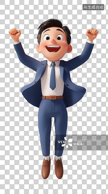 【AI数字艺术】免抠三维卡通跳跃西装男图片素材