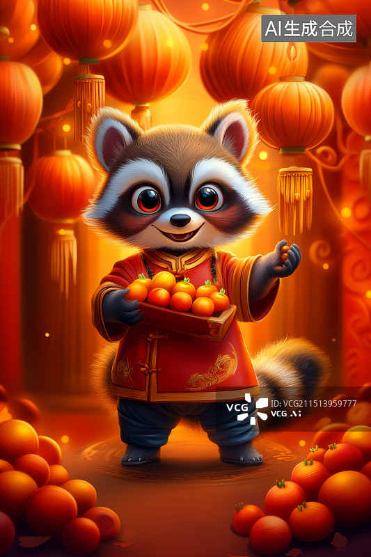 【AI数字艺术】节日红灯笼下的小熊猫图片素材