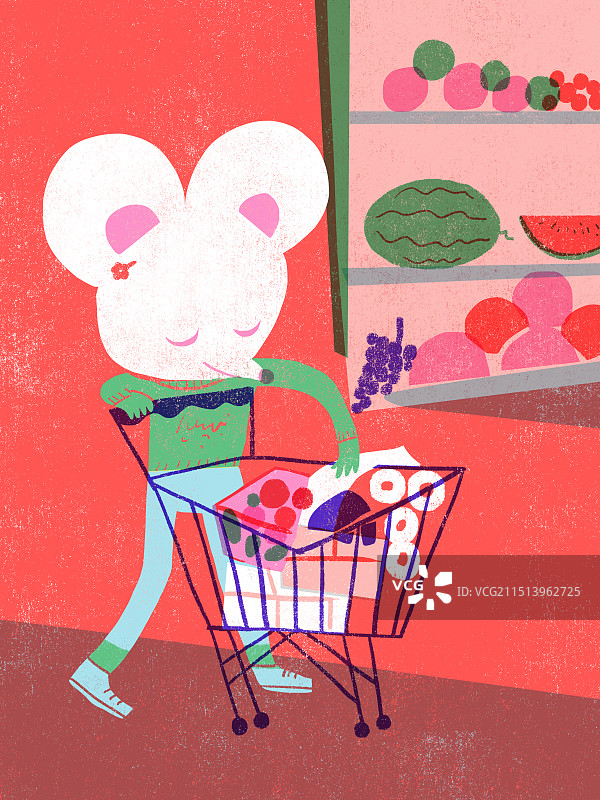超级市场购物的小老鼠插画图片素材
