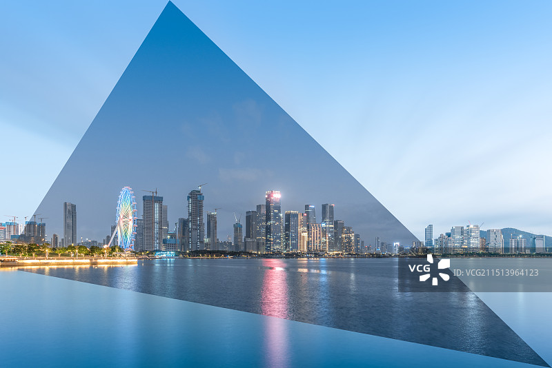 深圳前海自贸区和欢乐港湾城市时间拼接图片素材