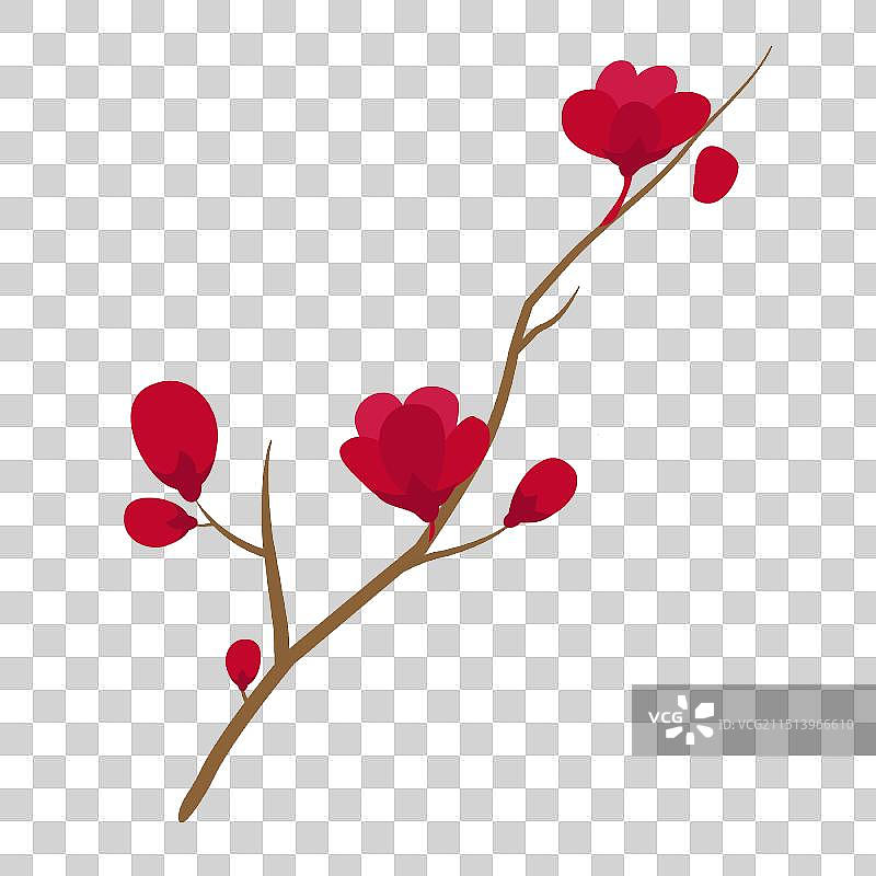 手绘扁平风冬天梅花树矢量免抠元素图片素材