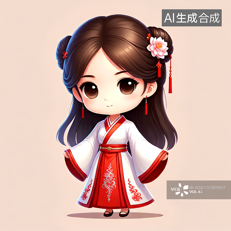 【AI数字艺术】3D渲染古风Q版人物，少女，女性，汉服，古装，传统服饰，传统节日图片素材
