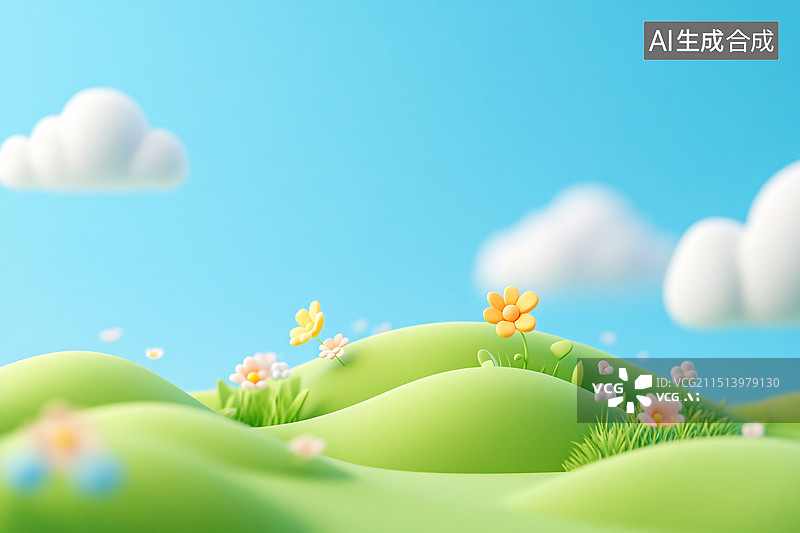 【AI数字艺术】3D植物绿色草地美丽生态环境春天插画背景图片素材